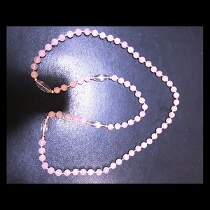 Necklace, rose quartz and glass.